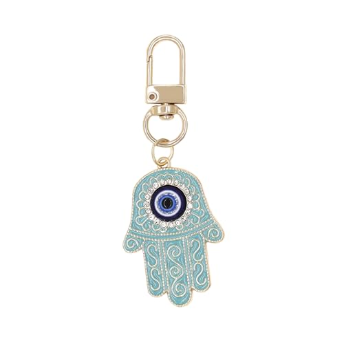 Evil Eye Keychain Hamsa Hand keychain Protection Charm for Men Women Car Key Ring Bag Purse Accessories - color: Gold Lake Blue