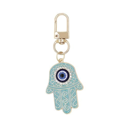 Evil Eye Keychain Hamsa Hand keychain Protection Charm for Men Women Car Key Ring Bag Purse Accessories - color: Gold Lake Blue
