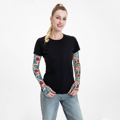 Arm Sleeves Outdoor Garden Sports Cooling Sun Sleeve for Women Men Farm - color: Hawaiian Leaves Tropical