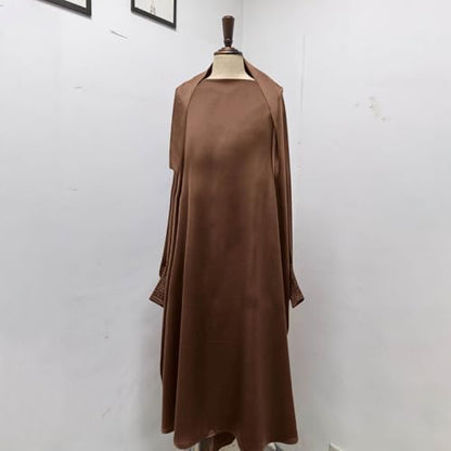 Lmdudan Girls Muslim Dress Hood Long Sleeve Prayer Dresses Robe Dubai Abaya 2026 Ramadan Kaftan Dress Kids 6-13 Years - color: Coffee, size: 8-9 Years