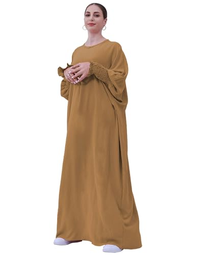Muslim Prayer Abaya Islamic Women's Khimar Pure Color Hijab Dress Long Sleeve Dubai Kaftan - color: Khaki