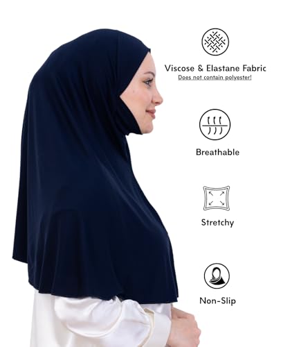 Prien Easy To Wear Hijab For Women, Muslim Instant Turban With Niqab, Islamic Clothes, Soft Scarf For Prayer, Abaya, Khimar - color: Navy Blue