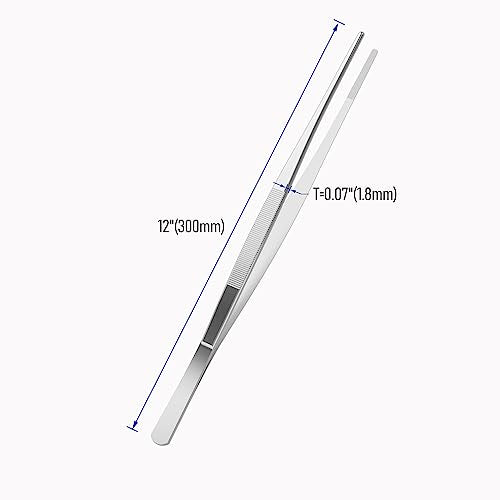 12" Stainless Steel Tweezers, Straight Blunt, 0.07" Thick | Round Serrated Tip, Multipurpose Daily Garden Home Lab Craft Repairing Tool - size: 12"L(0.07"T)