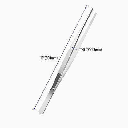 12" Stainless Steel Tweezers, Straight Blunt, 0.07" Thick | Round Serrated Tip, Multipurpose Daily Garden Home Lab Craft Repairing Tool - size: 12"L(0.07"T)