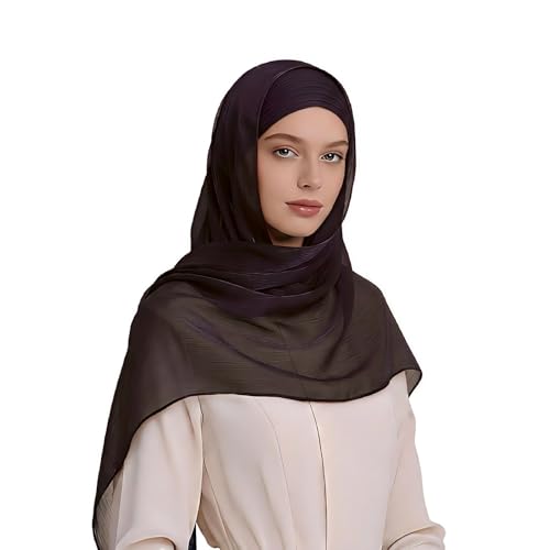 Organza Sheen Shimmer Crepe Hijab Scarf for Women Lightweight Sheer Shawl Wrap for Wedding and Evening Dresses - color: Coffee