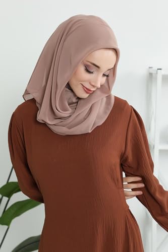 Aisha's Design Pre-tied Cotton-Chiffon Scarf for Women Practical Veil Instant Scarf Hijab Stylish Design - color: Dark Mink