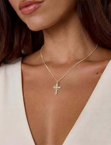 Robaice Upgraded Crown Cross Necklace for Women, 14K Gold Plated - color: A Crown Cross, Sterling Silver Chain, Gold