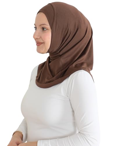 Prien Sport Instant Hijab For Women, Muslim Cotton Turban, Soft Head Scarf, Ready To Wear Hijabs Prayer Clothes, Islamic Wear - color: Brown