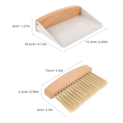 Kids Window Cleaner Stainless Steel Cleaner Mini Dustpan and Brush Set Wood Small Metal Pan Natural Table Handy Brush for Sweeping Home Kitchen Car Office Storage Bin