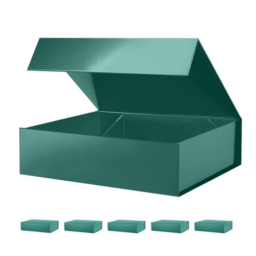PACKHOME 6 Large Green Gift Boxes 13.5x10x3.5in Magnetic Lids for Shirt - color: 13x9.7x3.4 Inch-Dark Green-Pack of 6