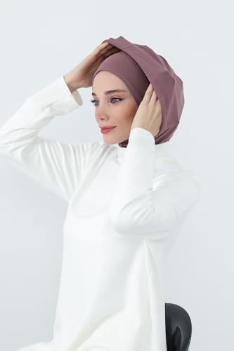 Aisha's Design Full Coverage%95 Cotton Bonnet for Women, Ready-to-Wear Hijab Bonnet Headscarf with Neck Coverage - color: Dusty Rose