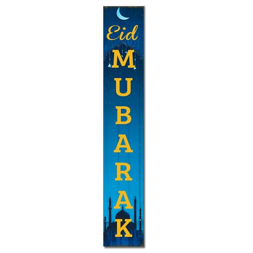 Eid Mubarak Front Porch Sign Ramadan Kareem Islamic Muslim Decoration Mosque Front Door Sign Wooden Vertical Standing Hanging Decorations Farmhouse Yard Housewarming Present 8x32inch - color: U- 7, size: 8x32inch
