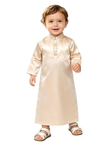 FEESHOW Little Boys Arabic Muslim Thobe Toddler Baby Kaftan Robe Islamic Traditional Festival Party Wear - color: Champagne, size: 3-6 Months