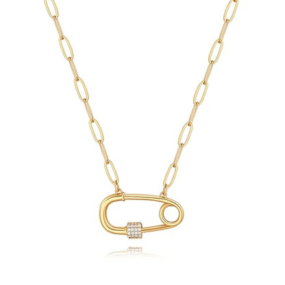 POTESSA 18K Gold Plated Pendant Necklace Medallion Coin Heart Y Shaped Chain Toggle Necklace for Women Jewelry - color: Pin