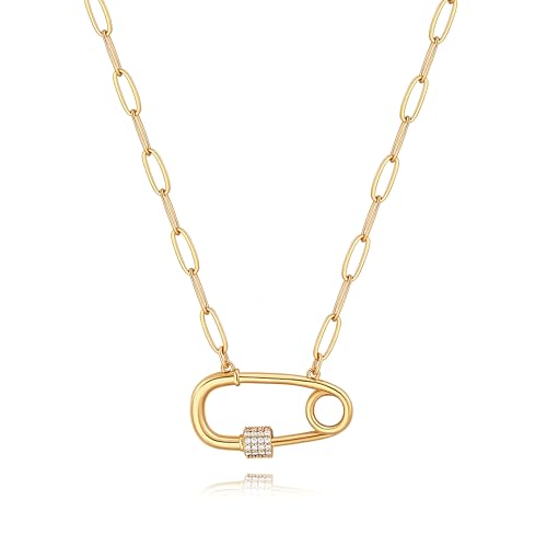 POTESSA 18K Gold Plated Pendant Necklace Medallion Coin Heart Y Shaped Chain Toggle Necklace for Women Jewelry - color: Pin