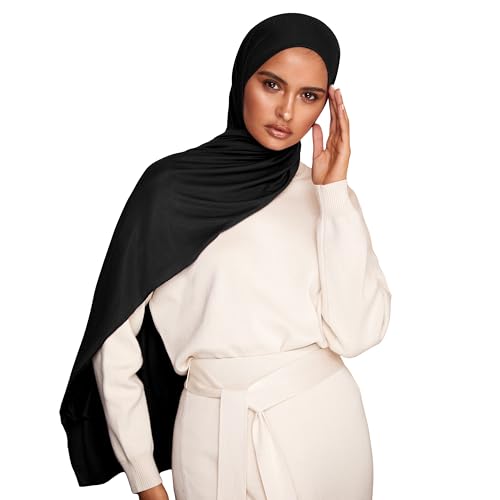 VOILE CHIC Premium Jersey Hijab Scarf For Women - Islamic Head Scarf Wrap Hijabs - color: Black, size: 1 Pack