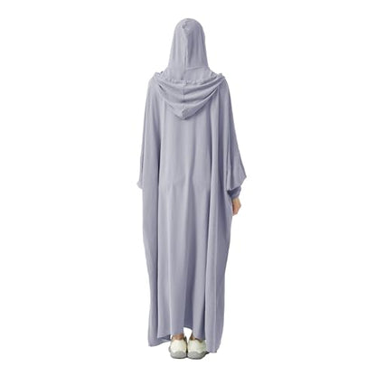Abaya Muslim Dress Women Prayer Dress Long Sleeve Hooded Loose Maxi Dress Arabian Dubai Islamic Clothes - color: Gray