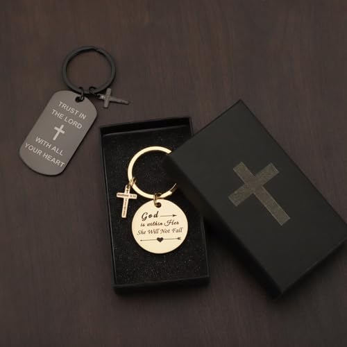 Christian Keychain Set Bible Verse Religious Keychains Scripture Quote Inspirational Gifts Supplies for Men Women - color: Black-gold