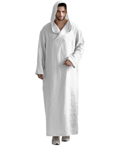YAOHUOLE Kaftan for Men Muslim Clothes for Men Long Sleeve Thobe for Men Mens Caftans Big and Tall - color: White, size: Large