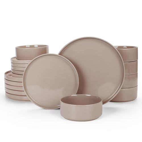 Famiware Nebula Plates and Bowls Sets, 18 Pieces Dinnerware Sets, Dishes Set for 6, Cinnamon Brown - color: Cinnamon Brown, size: Service for 6 (Standard Dinner Set)