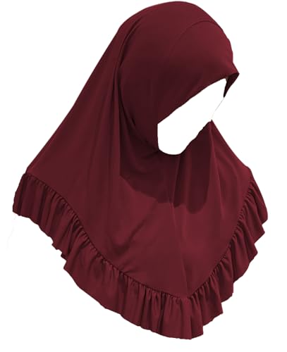 MioCloth Women One Piece Hijabs Elegant Ruffle Trim Soft Beanie Cap Turban Head Wrap Scarf Prayer Veils Headcover - color: Red