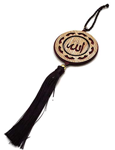 Islamic Wooden Pendant Car Rear Mirror Hanging Ornament AMN137 Allah Muhammad Arabic Name Calligraphy w/Decorative Tassel Muslim Gift