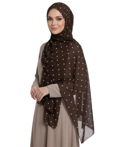 ZGMYC Watercolour Floral Printed Hijab Scarf for Women Soft Modal Cotton Instant Hijab Head Wraps Shawls Long Scarves - color: Brown Polka Dot
