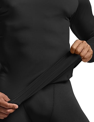 TSLA Men's Thermal Long Sleeve Compression Shirts, Mock/Turtleneck Winter Sports Running Base Layer Top - color: Cover Black, size: XX-Large