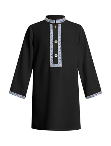 IBTOM CASTLE Muslim Baby Boys Clothes Toddler Kids Abaya Kaftan Islamic Robe Pants Head Scarf Ramadan Eid Prayer Outfit - color: Black, size: 3-4T