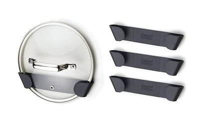 Joseph Joseph Cupboard Store - Set of 4 Pot and Pan Lid Holders Self Adhesive Wall Mount Storage Organizer, Suitable for Lids Up to 9 in , 3M VHB Tape Included, Gray