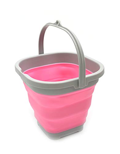 SAMMART 2.6L (0.68 Gallon) Super Mini Sqare Collapsible Plastic Bucket - Foldable Square Tub - Portable Fishing Water Pail - Space Saving Outdoor Waterpot (1, Pink) - color: Pink
