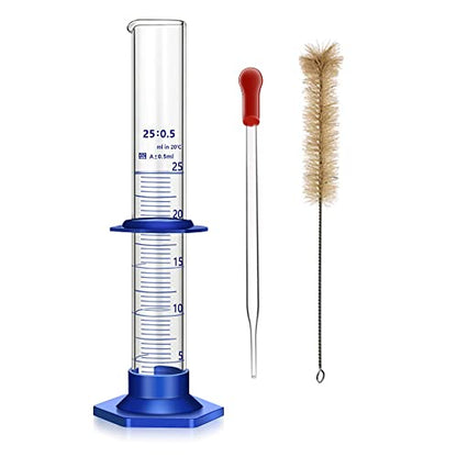 Thick Glass Graduated Cylinder Measuring Liquid Lab Cylinders with Anti-Falling Plastic Base and Bumper Guards and Cylinder Brush (Glass, 25ML) - size: 25ML