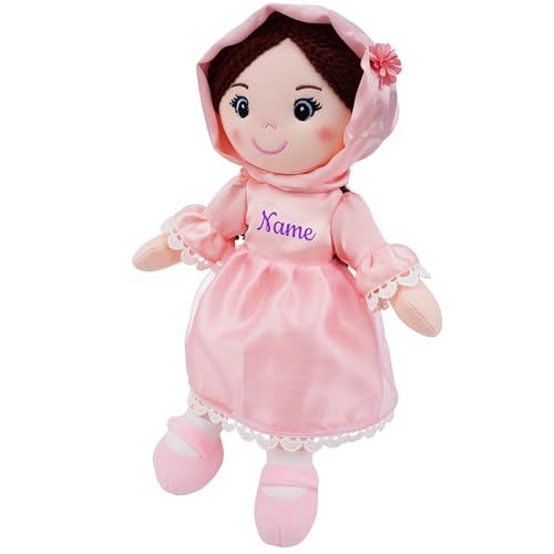 June Garden Personalized Snuggle Cuties Aisha - Muslim Hijab Doll - Soft Cuddly Plush Doll for Girls - Huggable Rag Doll - Ramadan Gift - Pink M - color: Personalized Aisha, size: Medium