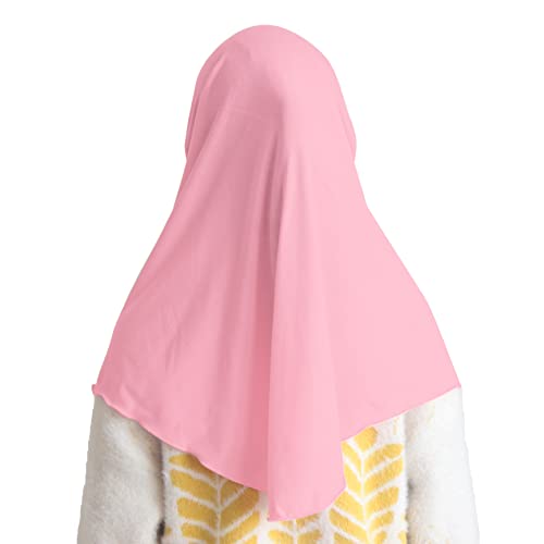 Girls Hijab Muslim Scarf for Kids – Ready to Wear, Solid Color, Soft & Breathable Daily Headwear for Ages 6-11 - color: Pink
