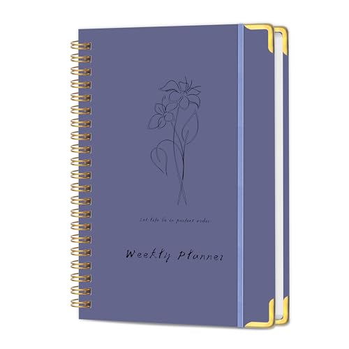 Undated Weekly Planner with Metal Corner Hardcover Notebook , A5 Size Journal with To Do List Planner, Habit Tracker,Weekly Goals for ADHD,Student, Office, Women, Men ,Gifts,6 x 8 inches，Spiral Bindding ,Purple - color: Purple-Metal corner