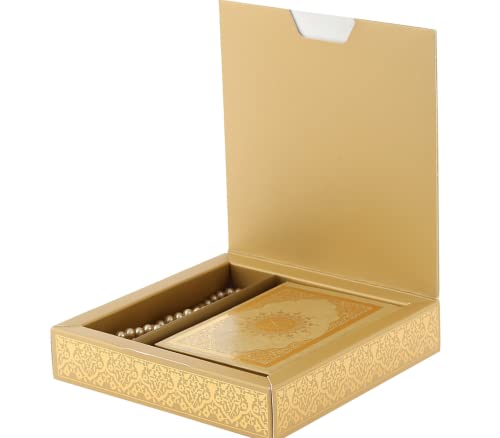 Prien Muslim Gifts for Eid, Gilt Covered Gift Box, Silvered Quran Gifts for Ramadan Mosque, Pearl Prayer Beads, Islamic Presents Women, Portable Boxes, Mawlid Gift Set for Birthday, Wedding, Umrah, Special Day (Gold) - color: Gold