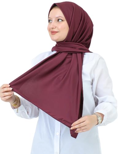 Prien Hijab For Women Muslim Lightweight Scarf Head Scarves For Girls Islamic Long Headscarf Chiffon Shawl Prayer Set Ramadan - color: Cherry