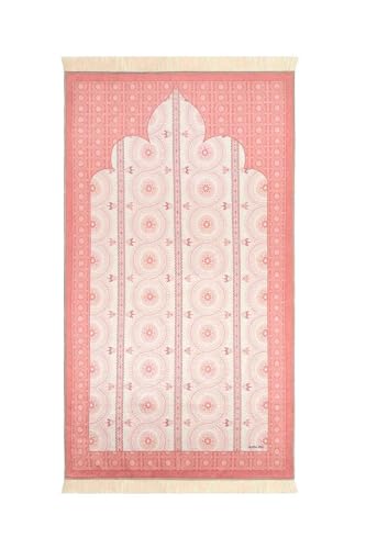 Prayer Rug Velvet Carpet Mat Powder Pink Polyester Chenille Base Non-Slip Soft Comfortable Islamic Muslim Prayer Rug for Women Girls - Powder Pink, 26x45 inch