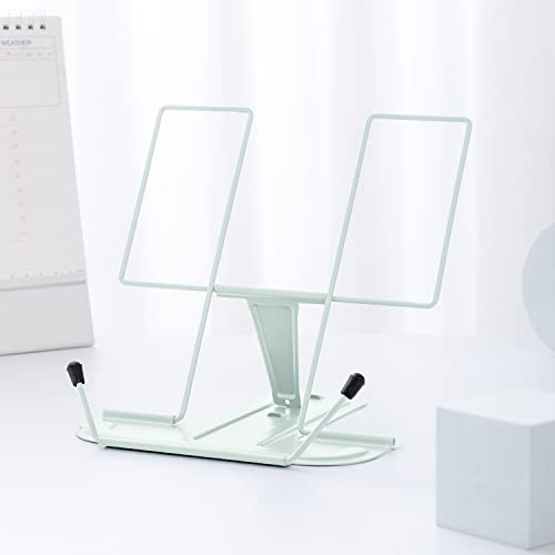 MSDADA Metal Book Stand for Desk, Adjustable Reading Rest Book Holder, Portable Cookbook Documents Holder, Sturdy Typing Stand for Recipes Textbooks Tablet Music Books with Page Clips (Macaron Green) - color: Macaron Green