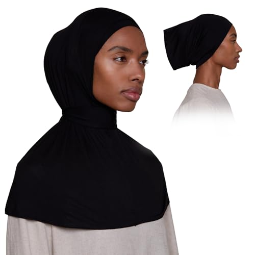 Slip-on Instant Premium Jersey Hijab with Undercap - Buttery Soft, Lightweight Hijab with Innovative Tie-Back Design - color: Black