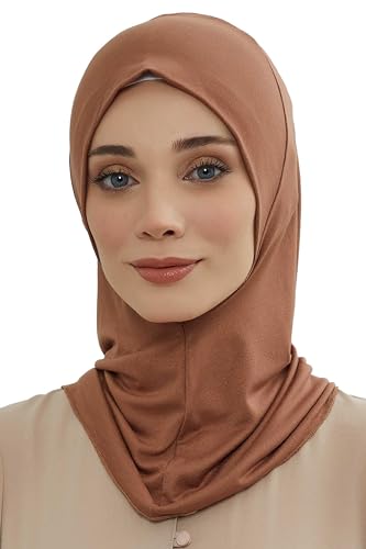 Aisha's Design Instant Turban 95% Cotton Head Scarf Headwear Combed Cotton Ninja Cap, Slip on Jersey Hijab - color: Caramel Brown
