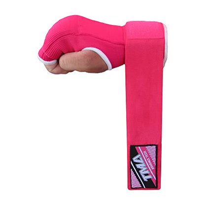 TMA Gel Padded Inner Gloves with Hand Wraps Boxing Gloves, Half Finger Elasticated Bandages, Kickboxing Wraps for Men, Women, Kids MMA, Muay Thai, Kickboxing (Pair) - color: Pink, size: Small-Medium