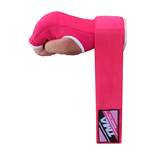 TMA Gel Padded Inner Gloves with Hand Wraps Boxing Gloves, Half Finger Elasticated Bandages, Kickboxing Wraps for Men, Women, Kids MMA, Muay Thai, Kickboxing (Pair) - color: Pink, size: Large-X-Large