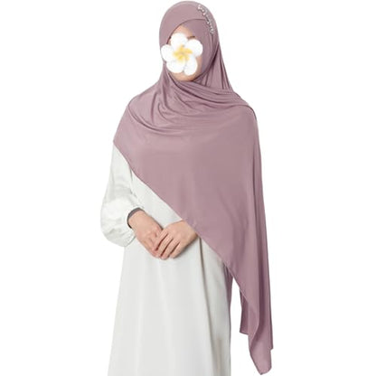 khalat Instant Hijab 여성용 무슬림 샤이니 라인스톤 데일리 스카프 부드럽고 신축성 있는 단색 이슬람 기도 히잡 - color: 라이트 퍼플