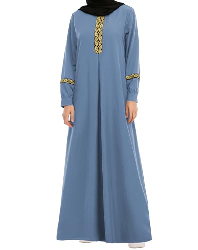 WSPLYSPJY Womens Muslim Abaya Dress with Hijab Islamic Robe with Pockets - color: Light Blue, size: 3X-Large