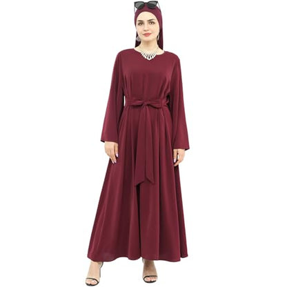khalat Muslim Abaya Dress Women Solid Color Modest Prayer Robe Islamic Dubai Long Sleeve Lightweight Maxi Dress - color: Red, size: X-Large