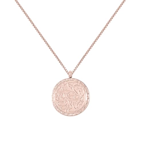 Muslim Customized Verses Arabic Calligraphy Necklace Personalized Stainless Steel Round Islamic Pendant Best Eid Gift For Women - color: Rose Gold