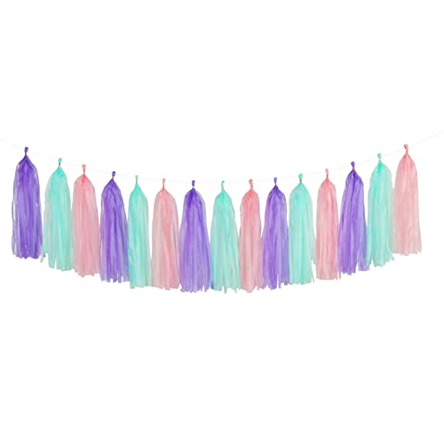 Pink-Purple Mint Mermaid Ocean-Themed Party-Decorations - 15pcs Tassel Garland Streamers Wedding Birthday Engagement Baby Bridal Shower Tassels Banner Decor Panduola - color: Pink Purple Mint