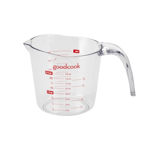 GoodCook Everyday 2-Cup Measuring Cup Liquid Measuring with Ounces and Milliliters Markings Tapered Pour Spout Easy-to-Read Lines Comfortable Handle for Precise Measuring, Clear - color: Clear & Red, size: 2-Cup