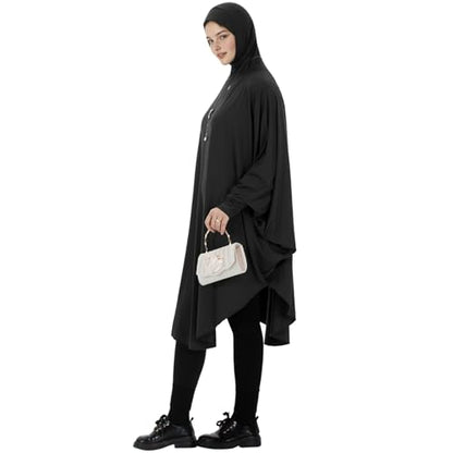 Muslim Abaya Dress for Women Highly Stretchy Batwing Hooded Prayer Hijab - color: Black, size: Medium